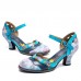  Genuine Leather Retro Buckle Fashion Floral Colorblock Comfy Mary Jane Heels