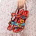  Genuine Leather Handmade Stitching Comfy Bohemian Flowers Decor Hook   Loop Wedges Sandals