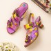  Leather Beach Vacation Ethnic Floral Hook   Loop Heeled Sandals