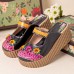  Leather Vintage Floral Hard Wearing Backless Platform Sandals