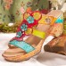  Leather Bohemian Vocation Floral Hook Loop Backlesss Heel Sandals