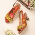  Retro Yellow Flower Hand  Painting Comfy Buckle Heeled Sandals