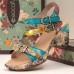  Genuine Leather Casual Bohemian Ethnic Floral Print Colorblock Comfy Heeled Stripe Sandals