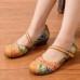  Vintage Oil Painting Fresh Color Print Leather Low Heels Buckle Mary Jane Shoes