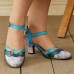  Genuine Leather Retro Buckle Fashion Floral Colorblock Comfy Mary Jane Heels