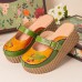  Handmade Leather Ethnic Printing Platform Sandals