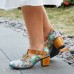  Genuine Leather Retro Floral Hook   Loop Comfy T  strap Heels