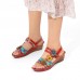  Genuine Leather Handmade Stitching Comfy Bohemian Flowers Decor Hook   Loop Wedges Sandals