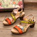  Genuine Leather Casual Bohemian Ethnic Floral Print Colorblock Comfy Heeled Sandals