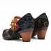  Genuine Leather Hook   Loop Comfy Retro Colorblock Floral Decor Mary Jane Heels