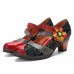  Genuine Leather Hook   Loop Comfy Retro Colorblock Floral Decor Mary Jane Heels